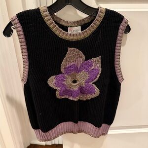 RED Valentino Black and Gold Knit Sweater Vest